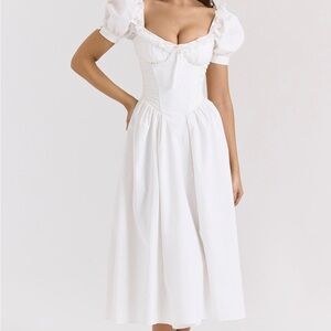 House of CB Lulabell Elegant White Puff-Sleeve Midi Dress